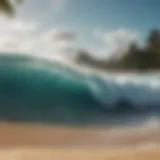 A breathtaking view of a Caribbean beach with perfect waves breaking.