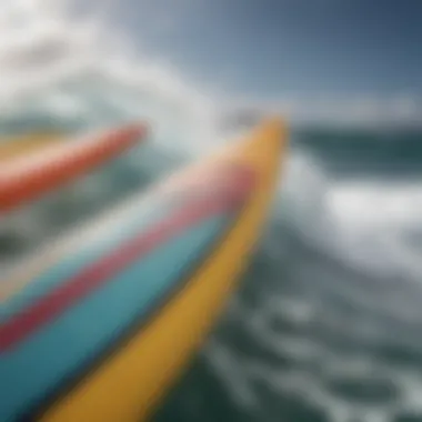 Close-up of a surfboard selection based on wind conditions