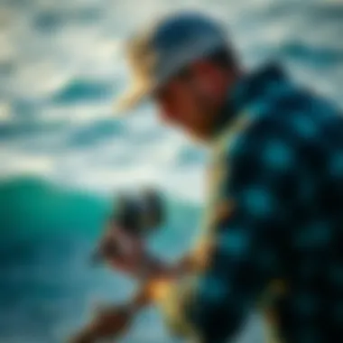 Angler using a conventional reel on a surf fishing trip