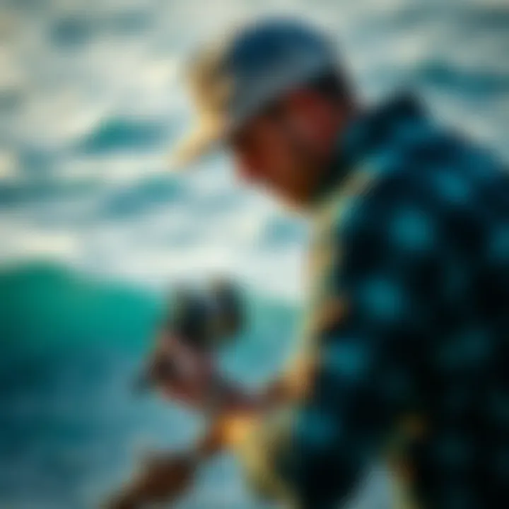 Angler using a conventional reel on a surf fishing trip
