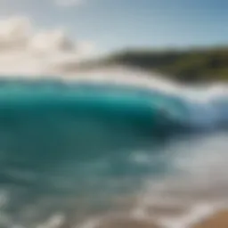 A scenic view of surfers riding waves at a popular surfing spot in Barbados