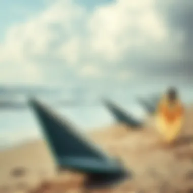 Foil Surf Machines at the Beach A serene beach setting showcasing foil surf machines