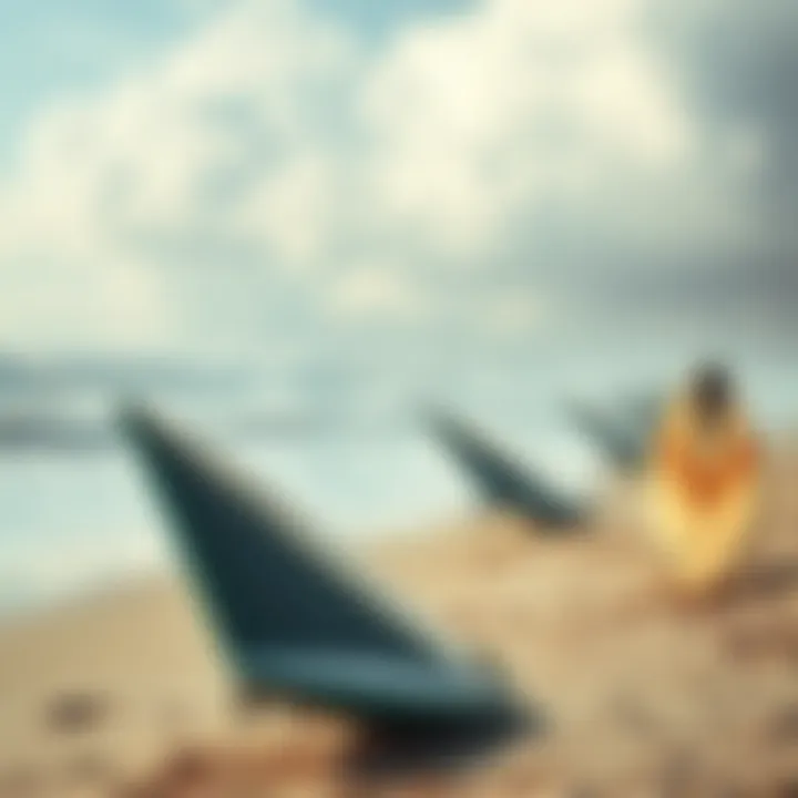 Foil Surf Machines at the Beach A serene beach setting showcasing foil surf machines