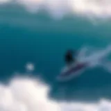 Skimboarder catching a wave