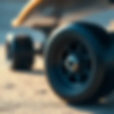 Close-up of longboard wheels, emphasizing their specifications for optimal performance.