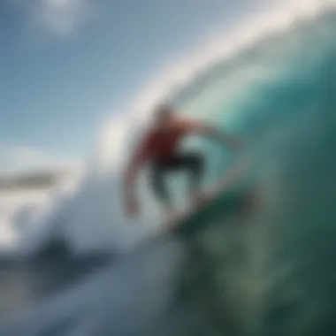 Surfer using a waterproof WiFi camera during a surf session