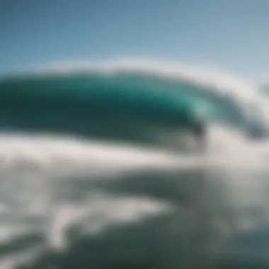 A coastal scene showing surfers and wind conditions.