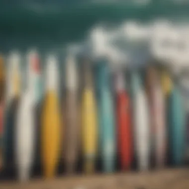 An overview of various Billabong surfboards lined up, representing different styles and capabilities