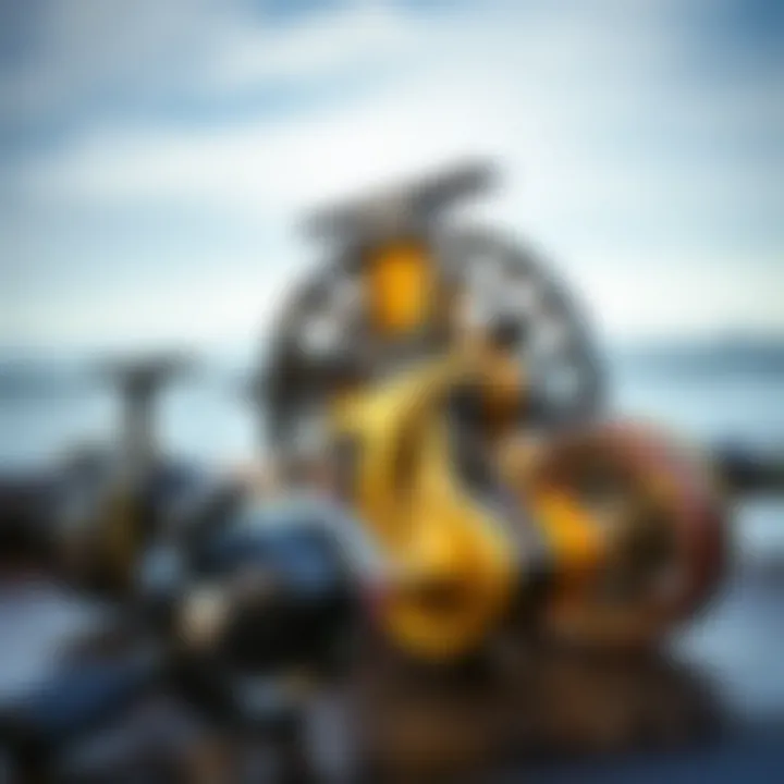 Assorted brands of conventional reels for surf casting