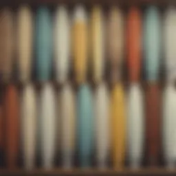 Different types of surfboards displayed