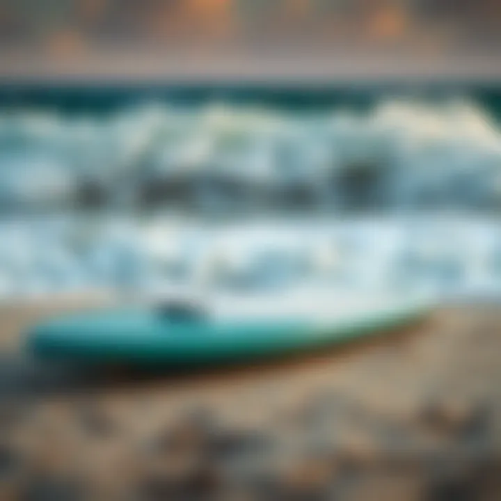 BZ Bodyboard on Beach A stunning BZ bodyboard resting on the sand beside vibrant ocean waves