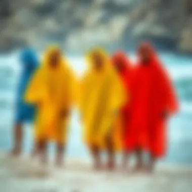 Vibrant Changing Ponchos Vibrant changing ponchos displayed on a beach