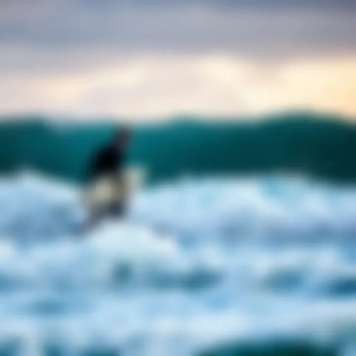 Surfer studying the ocean, observing wind and wave interactions