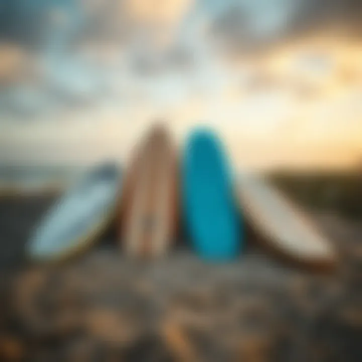 Different skimboard shapes laid out for comparison