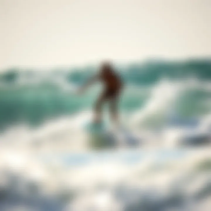 Skimboarder riding a wave in sunny conditions