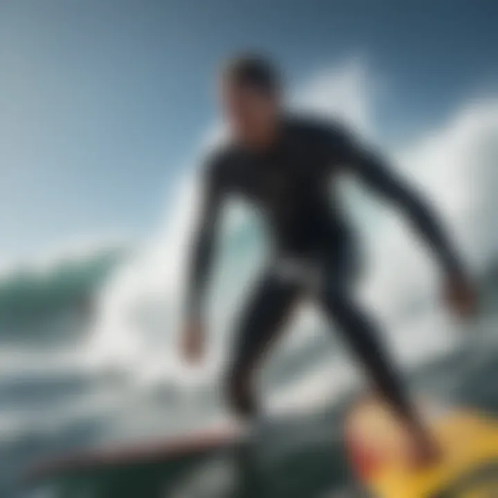 Surfer wearing thermal accessories in chilly waters