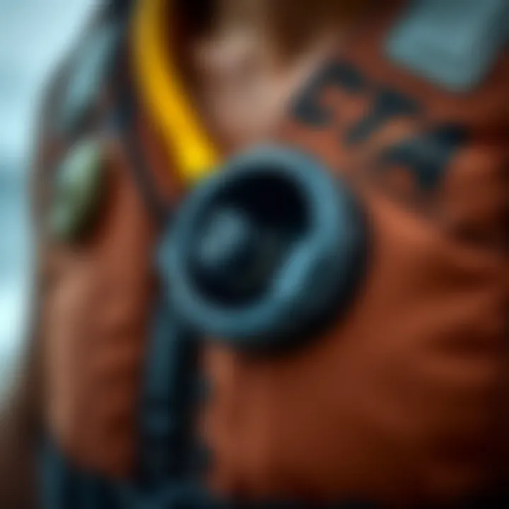 Close-up of a CO2 life vest highlighting its inflation mechanism.