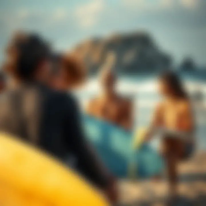 A group of enthusiasts sharing experiences on a beach, highlighting community.