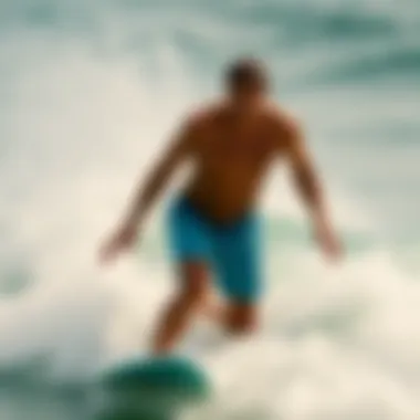 Surfer Performance in Board Shorts Surfer showcasing board shorts in action on a wave