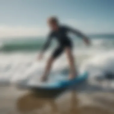 Surfer demonstrating optimal riding technique on a hard bottom boogie board