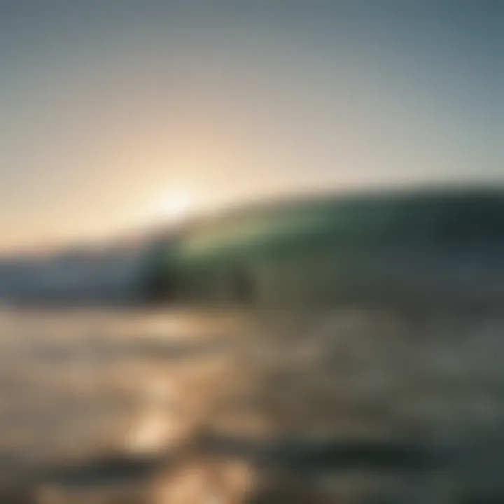 A breathtaking view of surfers riding waves at sunrise