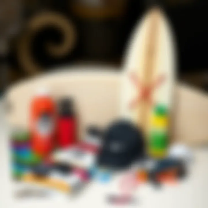 Unique surf accessories arranged creatively