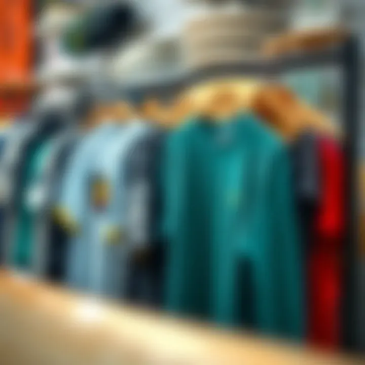 Stylish surfer apparel displayed on a rack