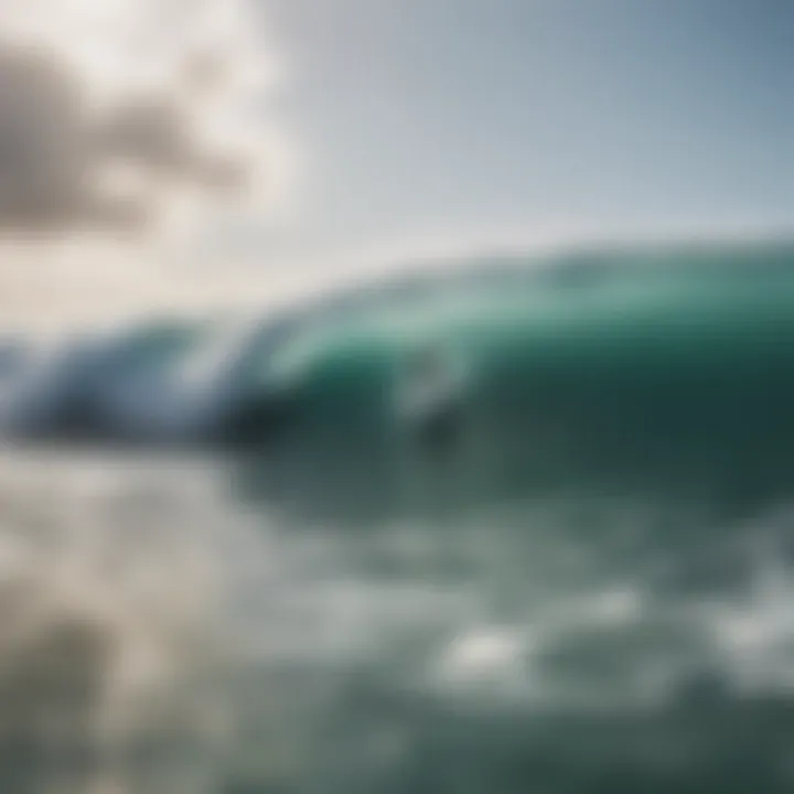 Group of surfers riding waves on foam boards in the ocean