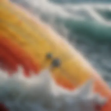 Detailed view of a foam surfboard showcasing its textured surface