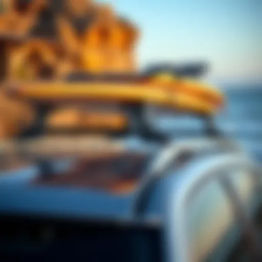 Soft rack mounted on a car roof with surfboards