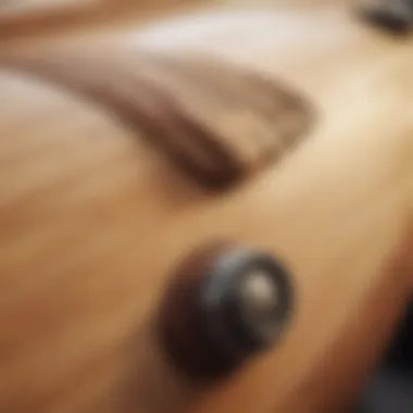 Close-up of a handcrafted wooden surfboard rack highlighting its craftsmanship and design.