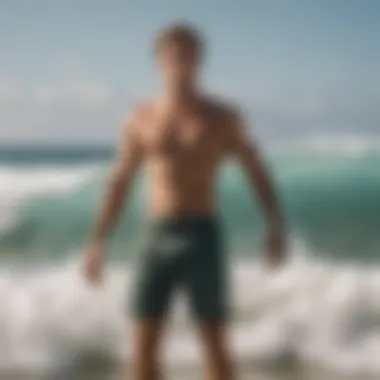 Surf enthusiasts enjoying a day at the beach in stylish board shorts