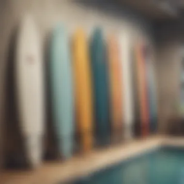 Stylish vertical surfboard wall rack showcasing multiple boards