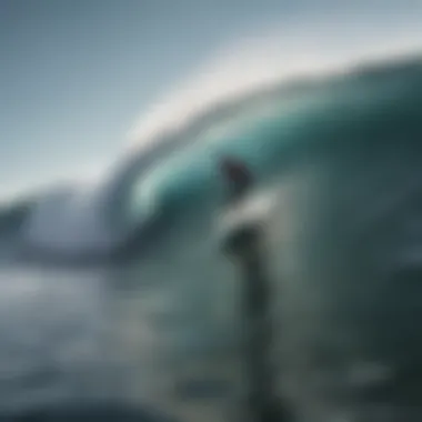 Surfer riding a wave emphasizing deck performance