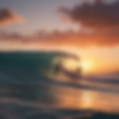 The Essence of Surf Culture A vibrant sunset over a surf spot with silhouettes of surfers
