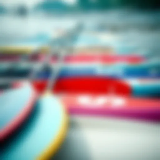 Variety of SUP Paddle Lengths A vibrant display of various SUP paddle lengths arranged neatly side by side, showcasing their differences.