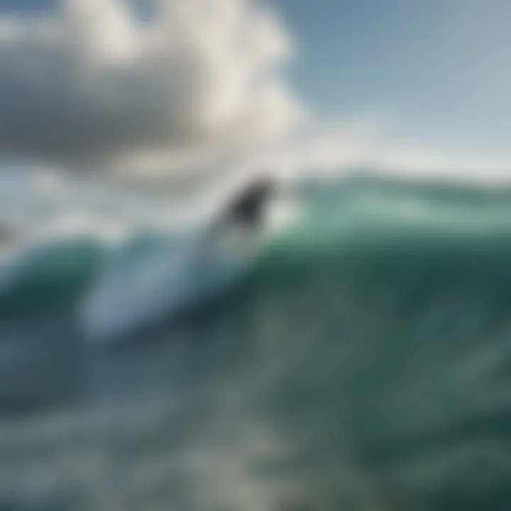 A surfer riding a wave, showcasing the importance of board length