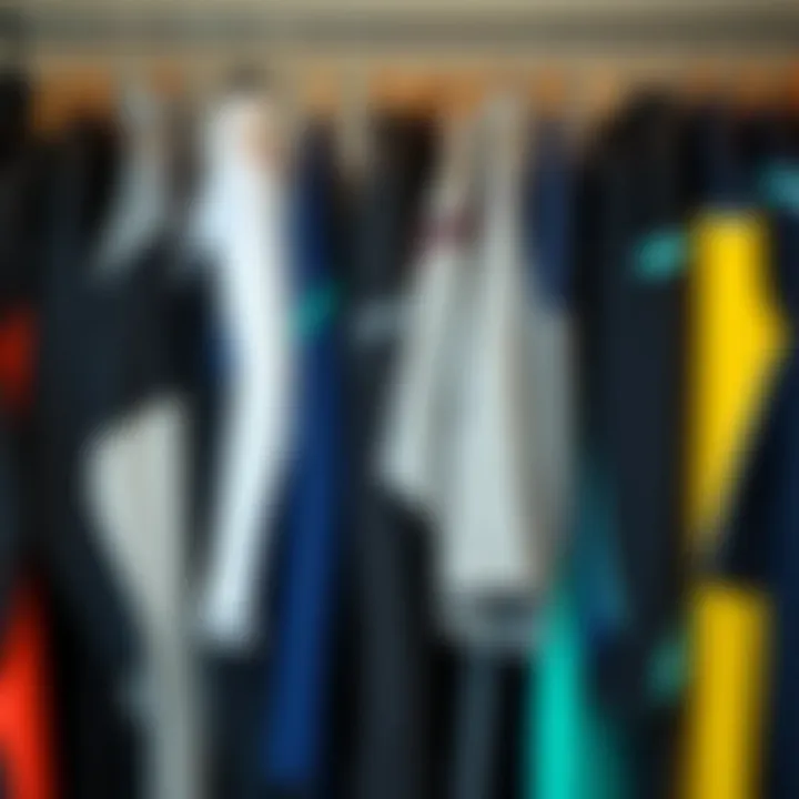 Diverse range of wetsuits displayed on a rack