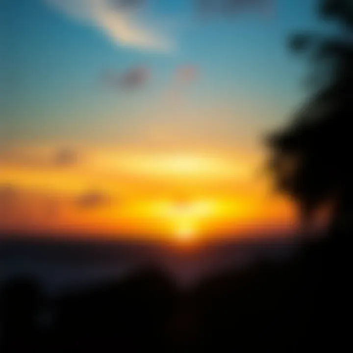 Tranquil Sunset at Dreamsea Surf Camp A vibrant sunset over the ocean, creating a tranquil atmosphere at the camp