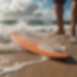 Close-up of a high-quality skimboard on the beach