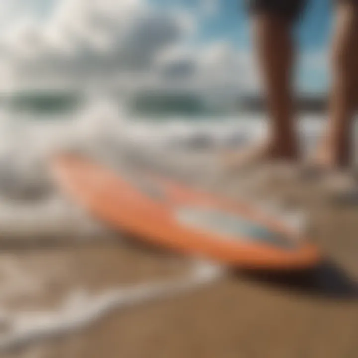 Close-up of a high-quality skimboard on the beach