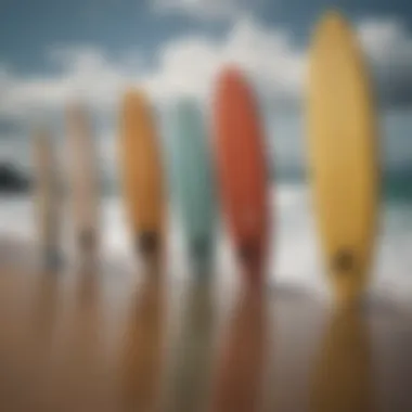 A variety of skimboards displayed side by side