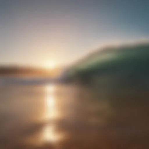 An empty beach with perfect waves breaking at sunrise