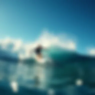 Surfer in Action Surfer riding a wave in stylish boardshorts