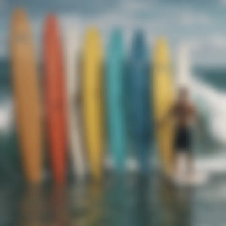 An illustration depicting the evolution of paddles throughout surfing history.