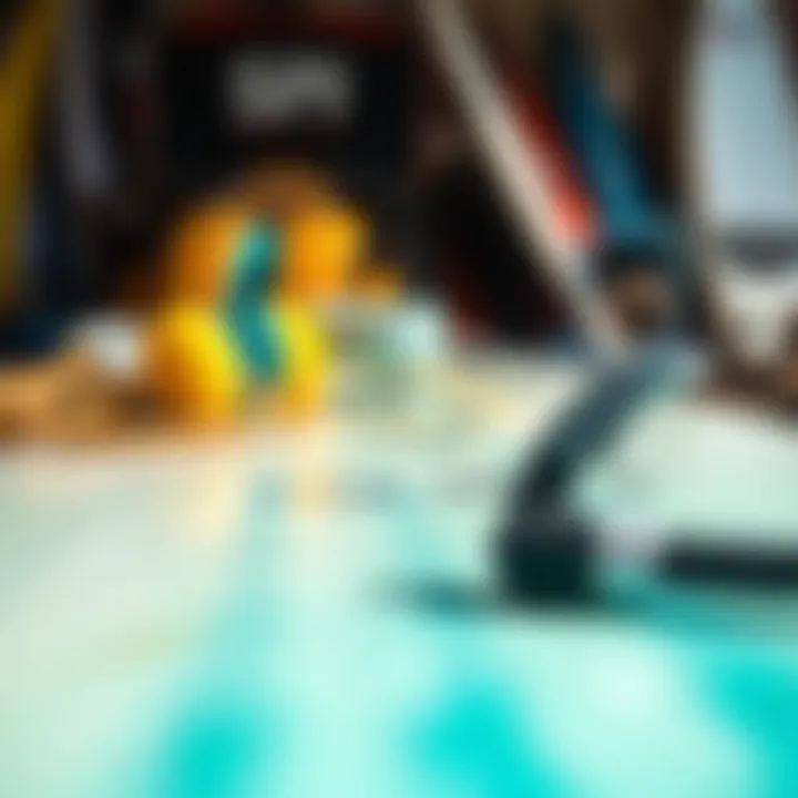 Surfboard Equipment Essentials Close-up of surfboard equipment and accessories