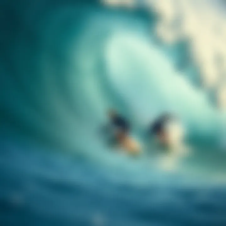 Surfers enjoying the thrill of surfing on an artificial wave, demonstrating skill and excitement.