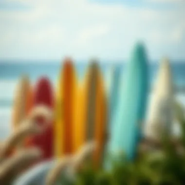 The Essence of Australian Surf Culture A vibrant coastal scene with surfboards against the backdrop of Australian beaches