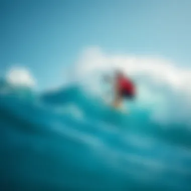 Surfer with GoPro Mount Surfer using a GoPro mount while catching a wave