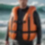 A detailed view of a big and tall inflatable life vest showcasing its adjustable straps